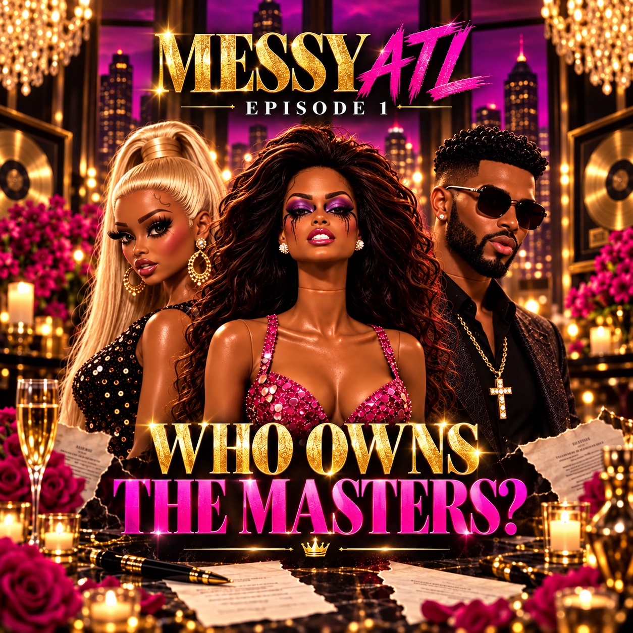 Three MESSY ATL characters in a glamorous Atlanta setting for Episode 1, Who Owns the Masters?